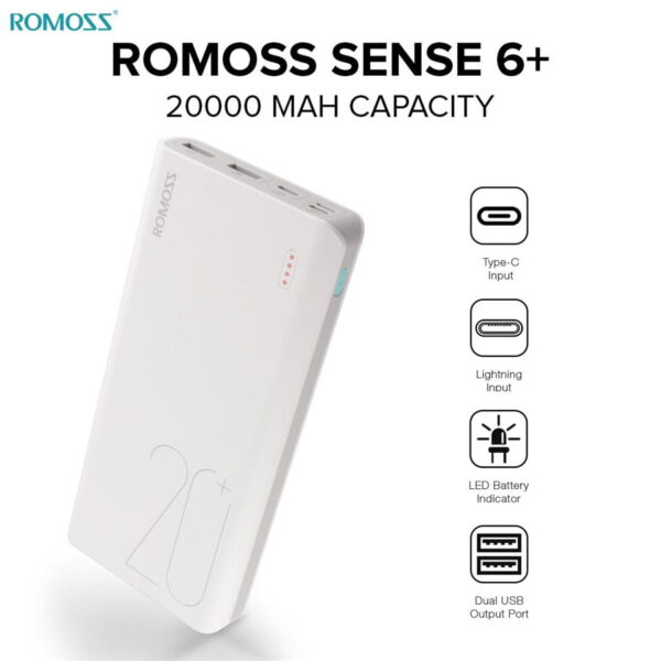 Romoss Sense 6+ 20000mAh Power Bank 2.1A MAX