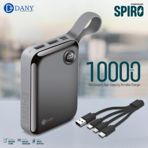 Dany Spiro (10,000 mAh) Power Bank 3 in 1 cable for android, lightning, and Type C