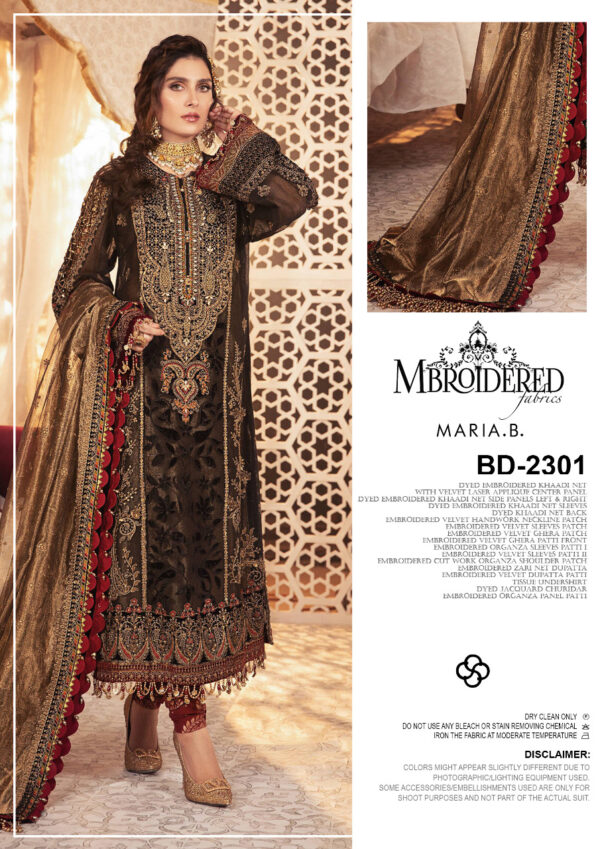 Unstitched EMBROIDERED - Black and burnt gold (BD-2301) - MARIA B