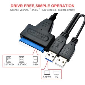 Dual USB Sata to USB Cable 2.5 or 3.5 Inch External SSD HDD Hard Drive Sata Cable Sata USB 3.0