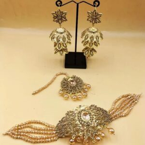 Golden Chokar Pati With Earrings + FREE Bindiya - Women Jewelry
