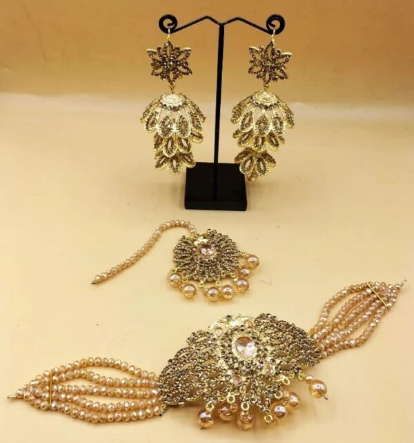 Golden Chokar Pati With Earrings + FREE Bindiya - Women Jewelry