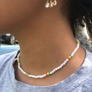 White With Multi Stone Pearl Necklaces For Girls